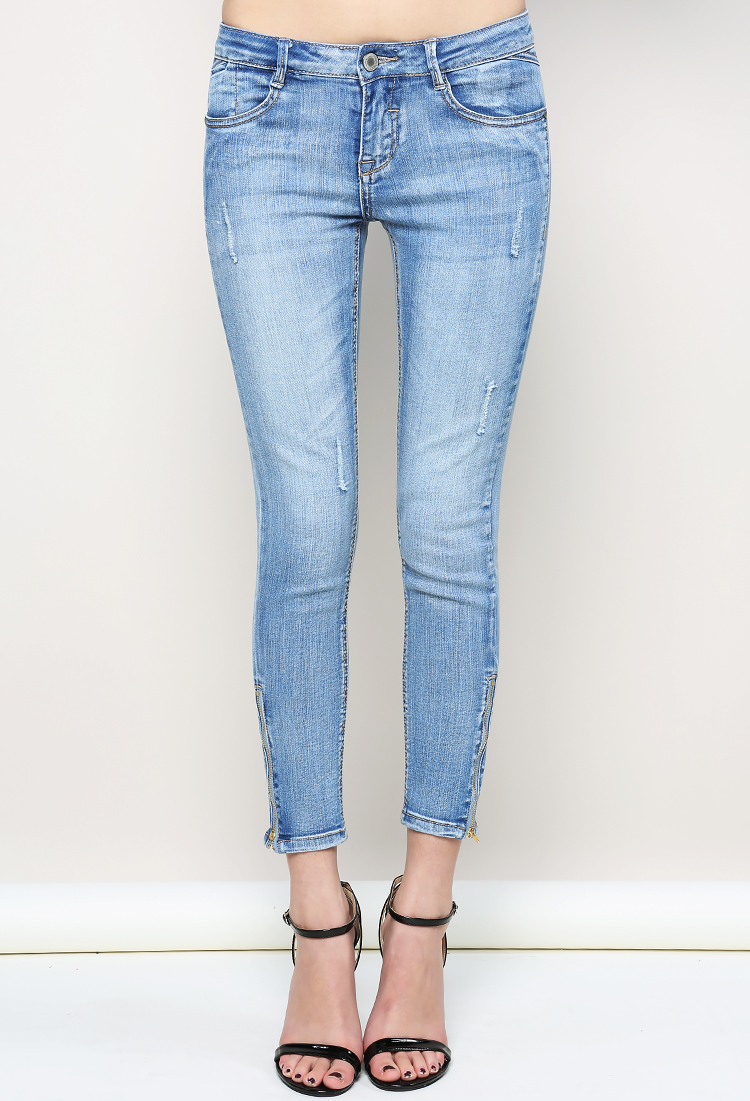 Skinny Ankle Side Zipper Jeans