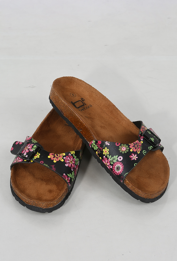 Flower Print One-Strap Sandals