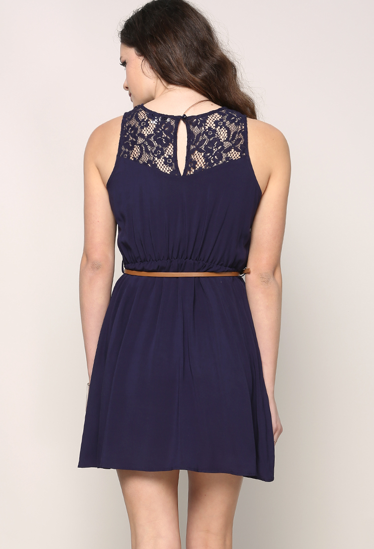 Floral Lace Detail Dress W/Belt