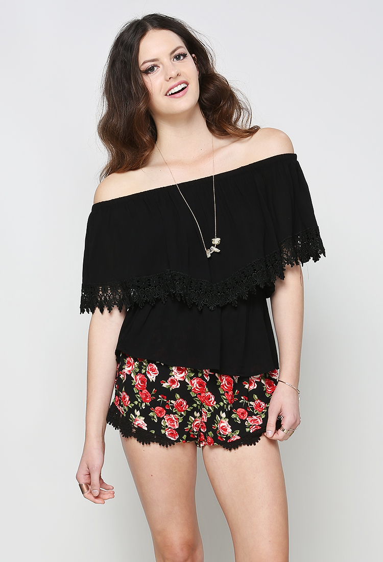 Crochet-Trimmed Layered Top