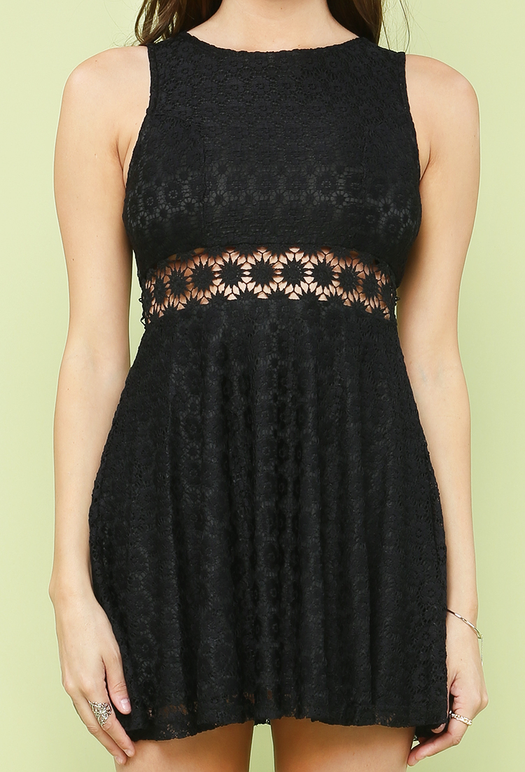 Waist Cut Out Lacy Flare Dress
