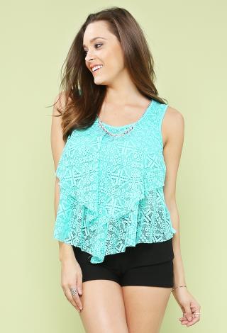 Lace Layered Top W/ Necklace