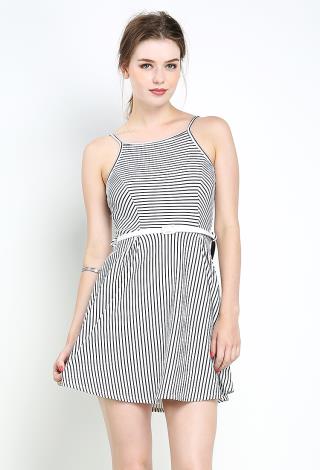 Striped Flare Dress W/Belt
