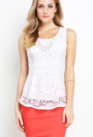 Lace Overlay Top W/Necklace