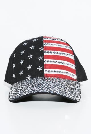 Rhinestoned American Flag Cap
