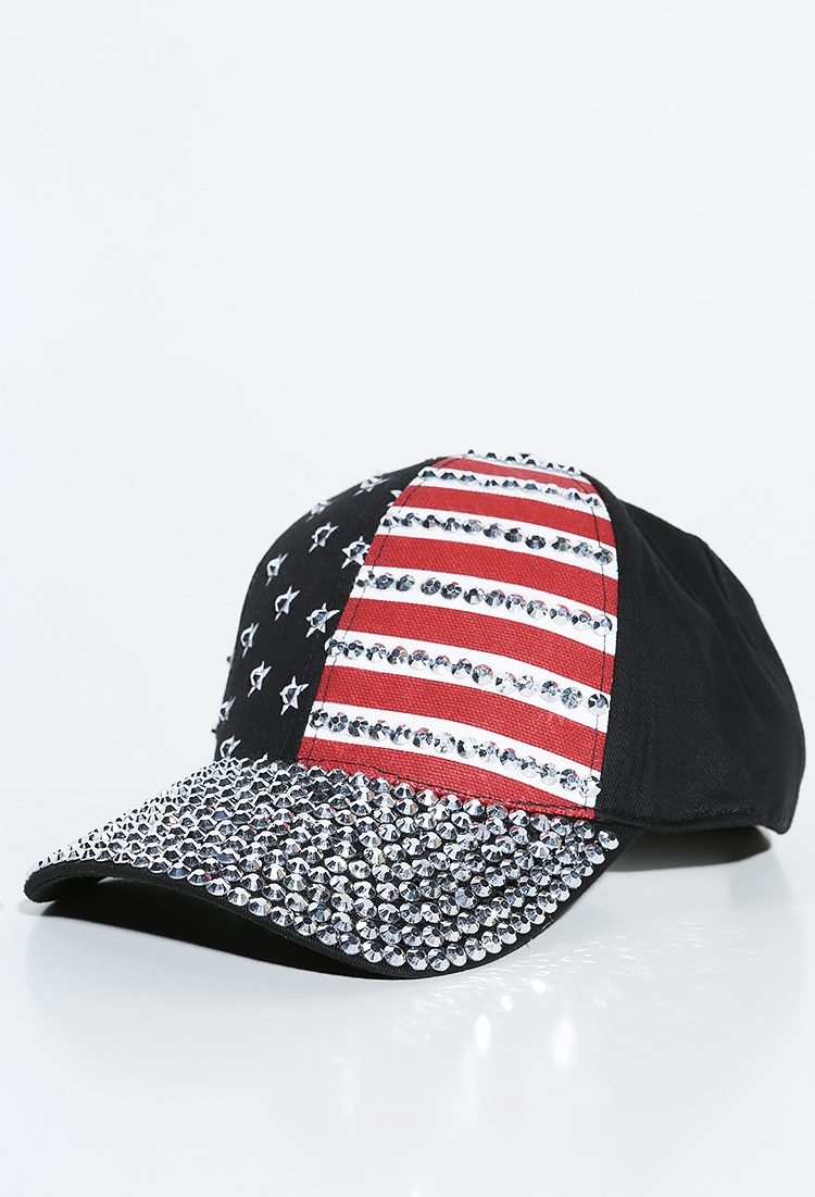 Rhinestoned American Flag Cap