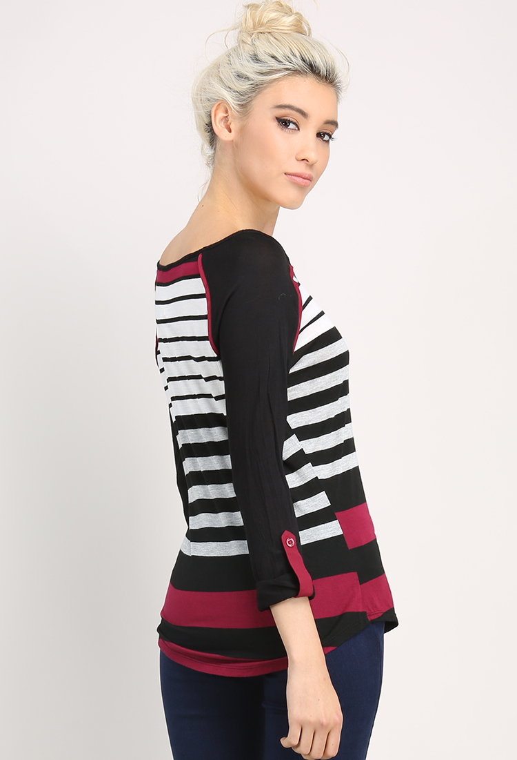 Sleeve Roll-Up Striped Top
