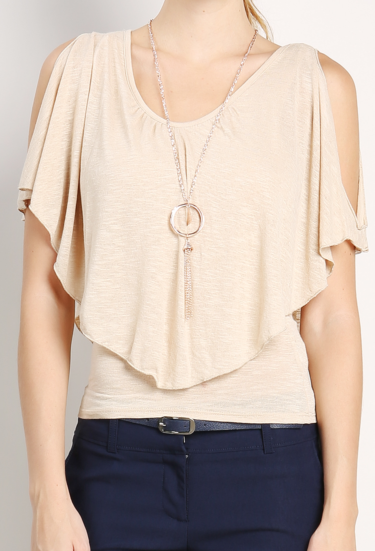 Flutter Sleeve Top W/Necklace