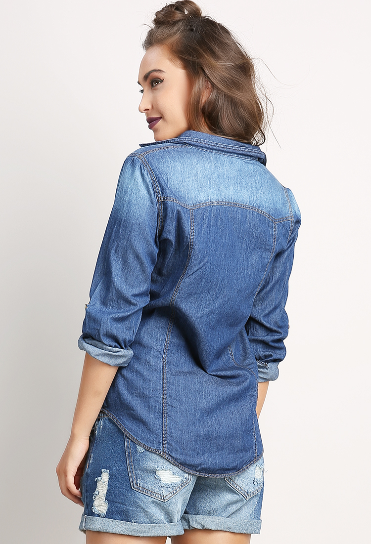 Chambray Roll-Up Button-Front Shirt