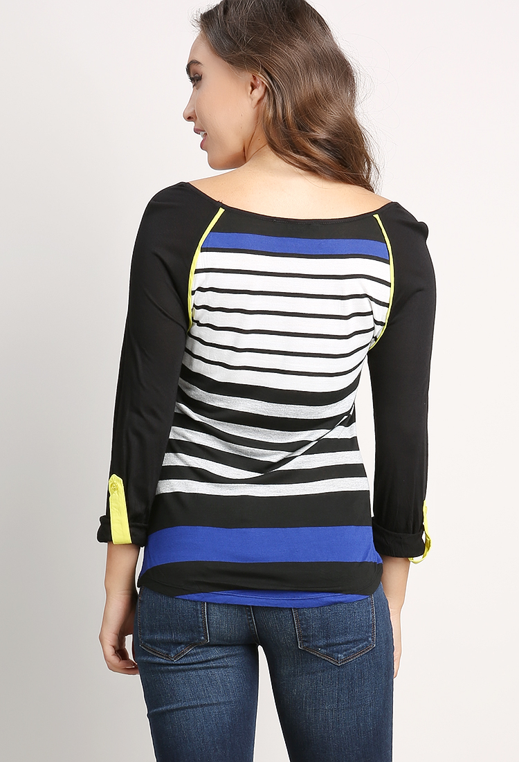 Sleeve Roll-Up Striped Top