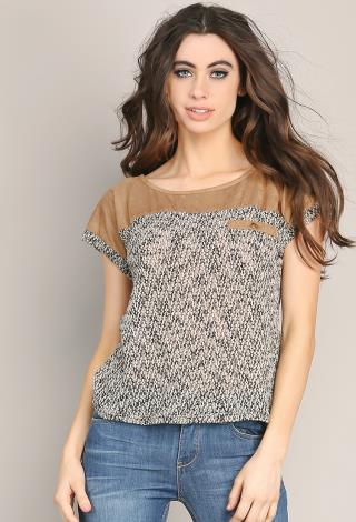 Suede Detail Knit Top