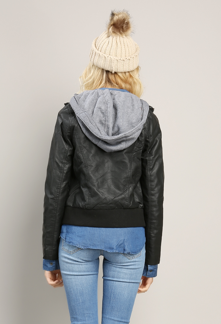 Faux Leather Hooded Jacket