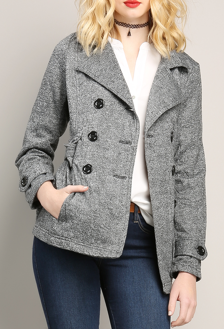 Marled Belted Double Breasted Coat