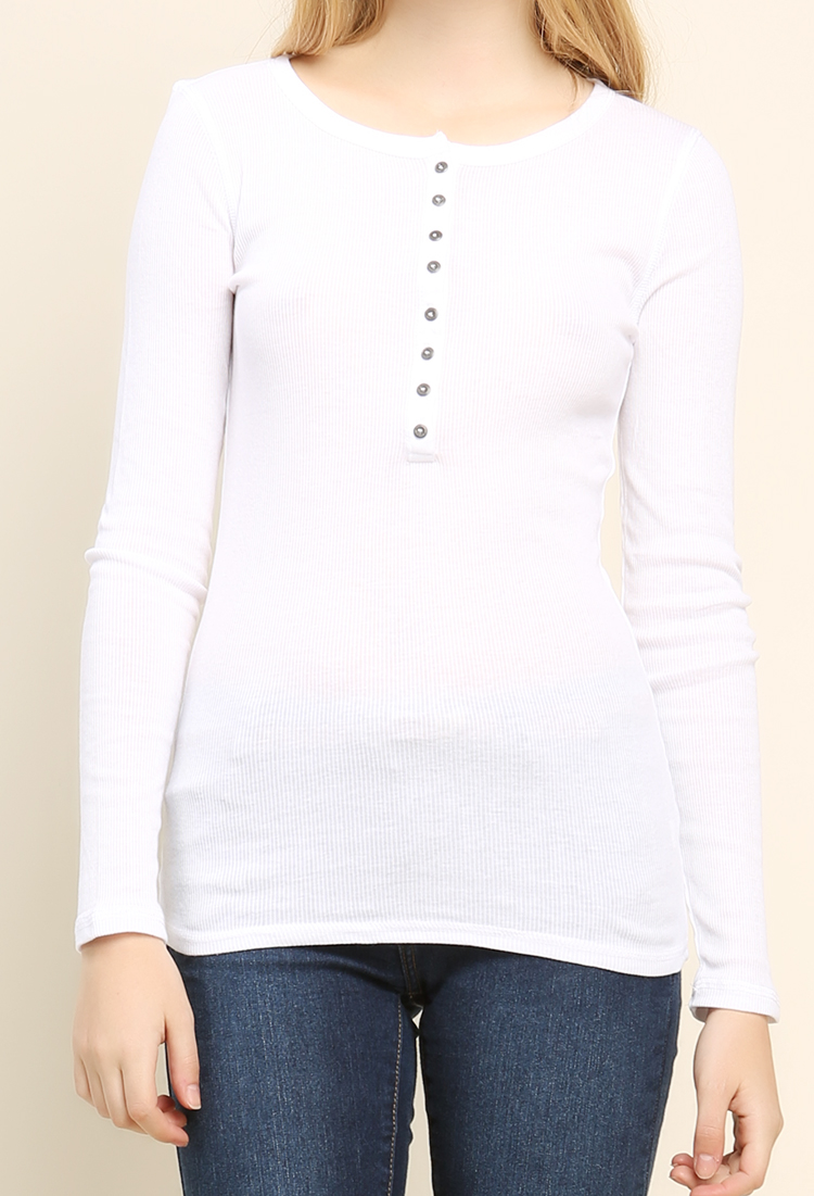 Button Ribbed Basic Top