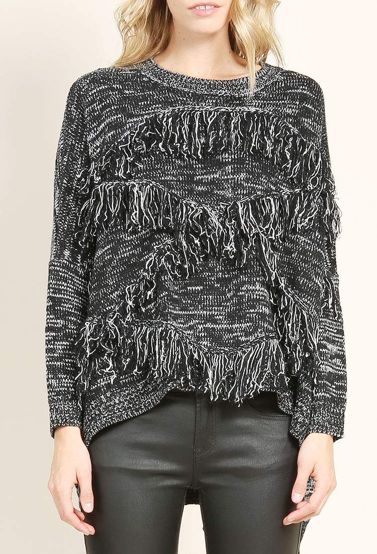 Fringe Accented Knit Sweater