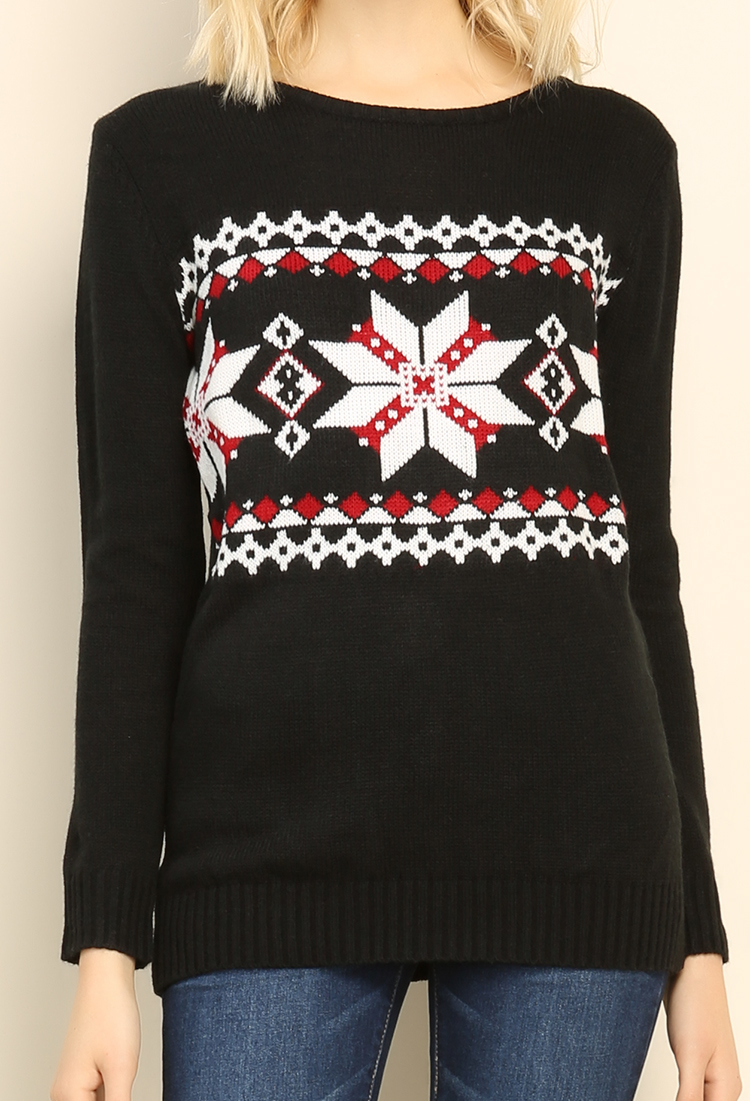 Snowflake Patterned Knit Sweater