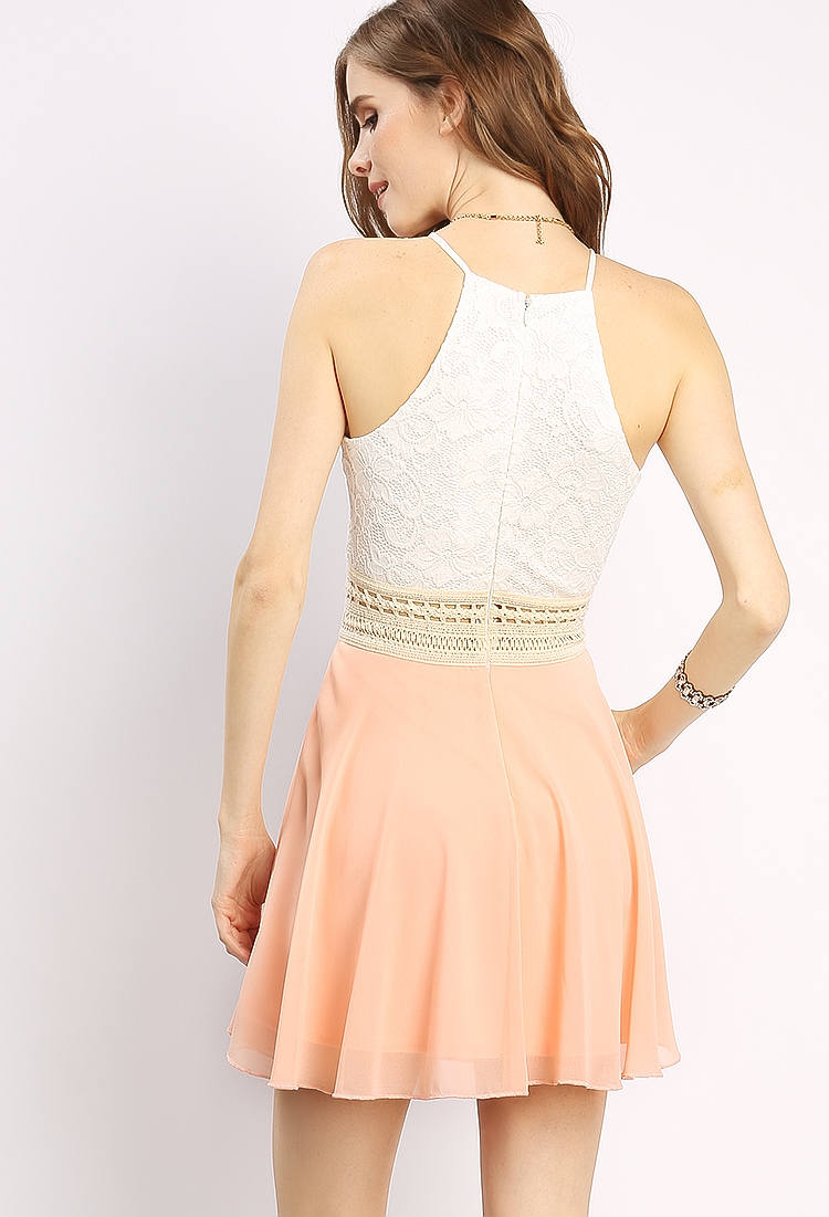 Lace Overlay Flare Dress