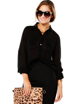 Essential Roll-Up Chiffon Blouse Top