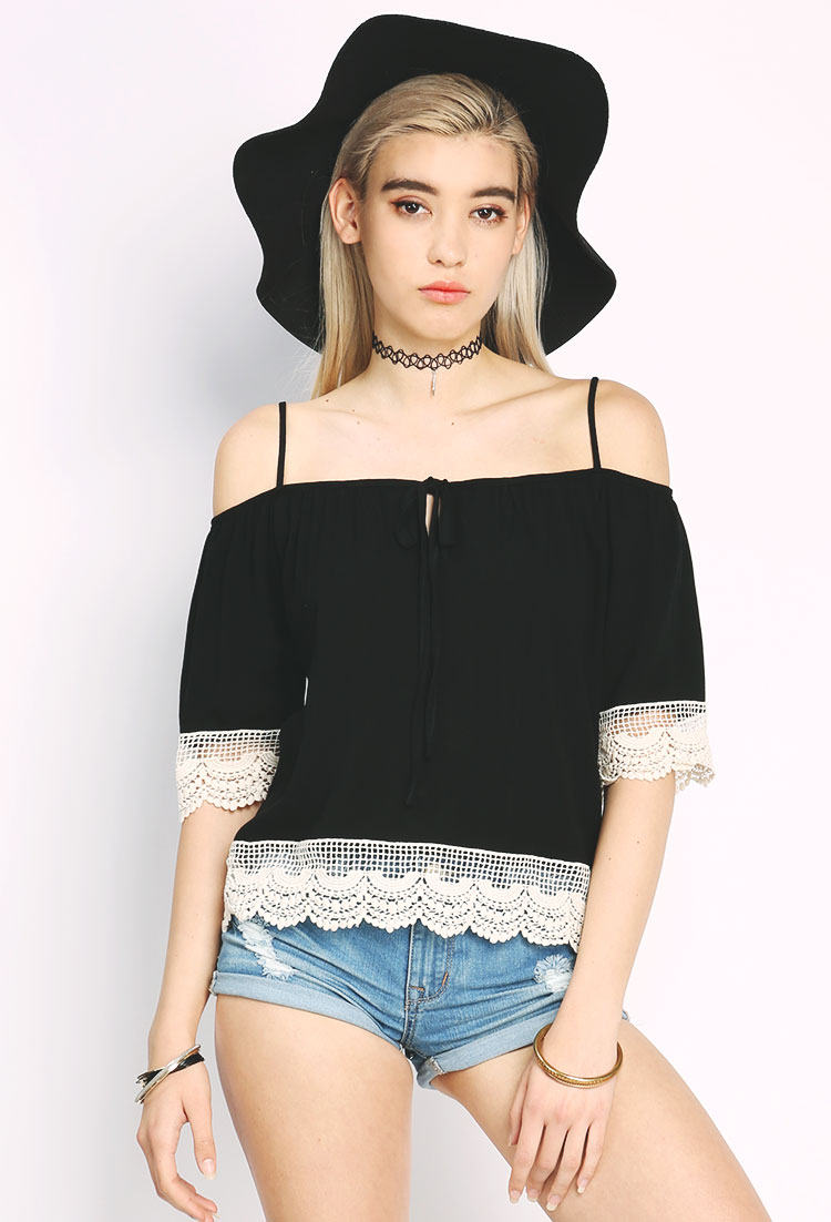 Loose Fitted Crochet Accented Top 