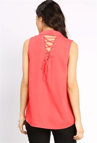 Back Lace Up Detail Sleeveless Top