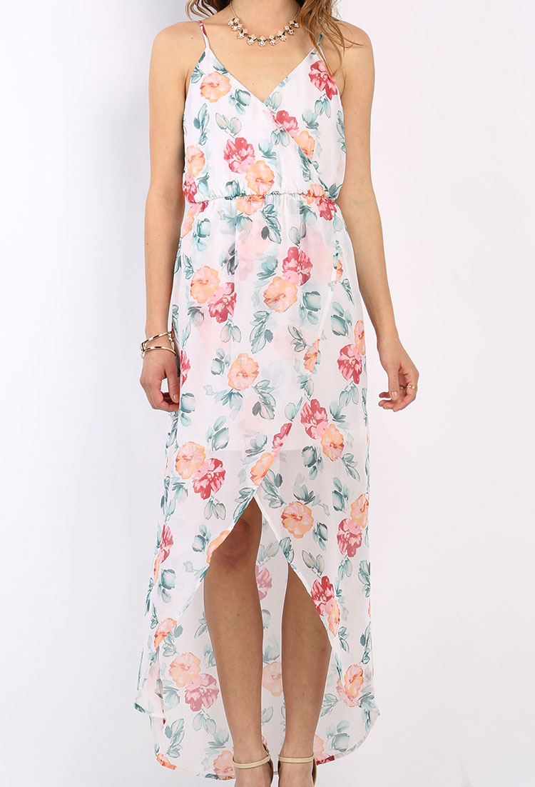 Flower Pattern Chiffon Maxi Dress