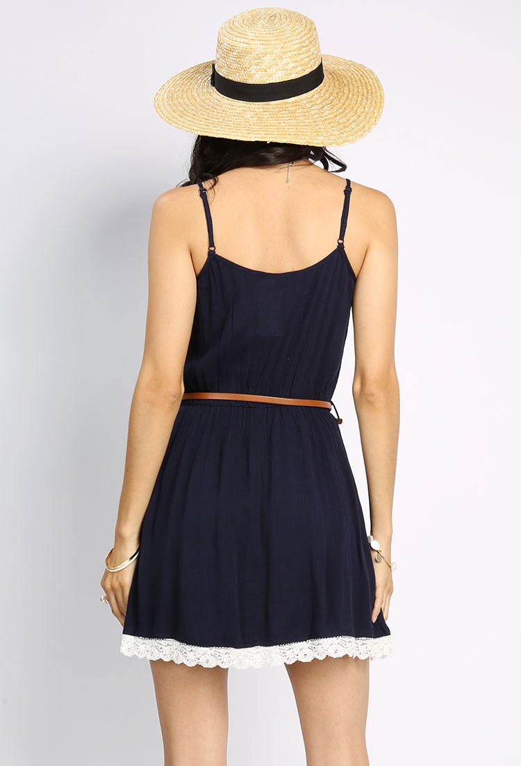 Lace Detail Cami Mini Dress W/Belt