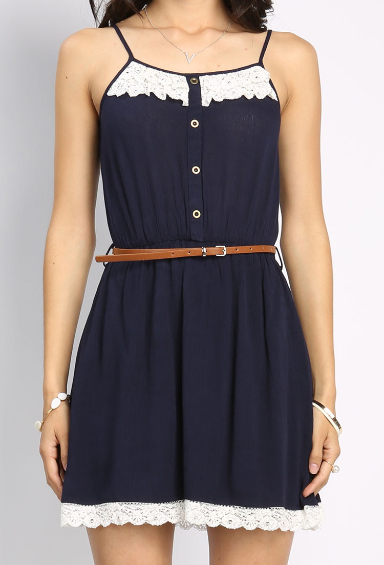 Lace Detail Cami Mini Dress W/Belt