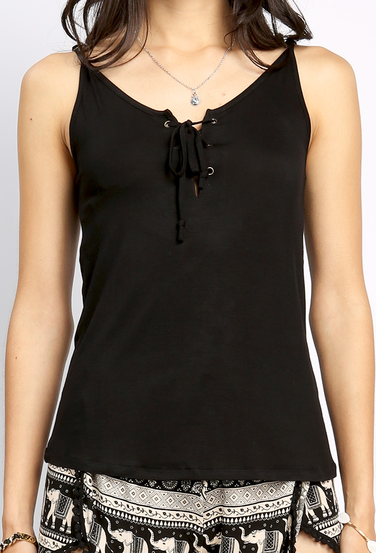 Lace Up Detail Basic Top