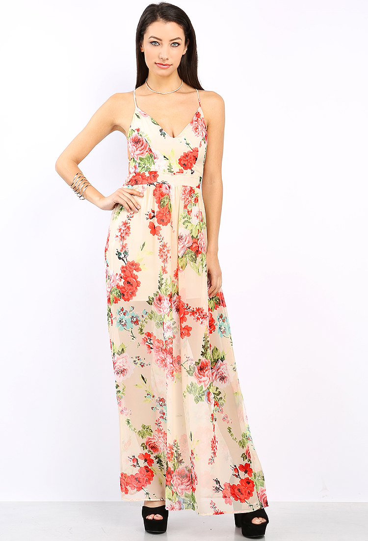 Floral Pattern Chiffon Maxi Dress