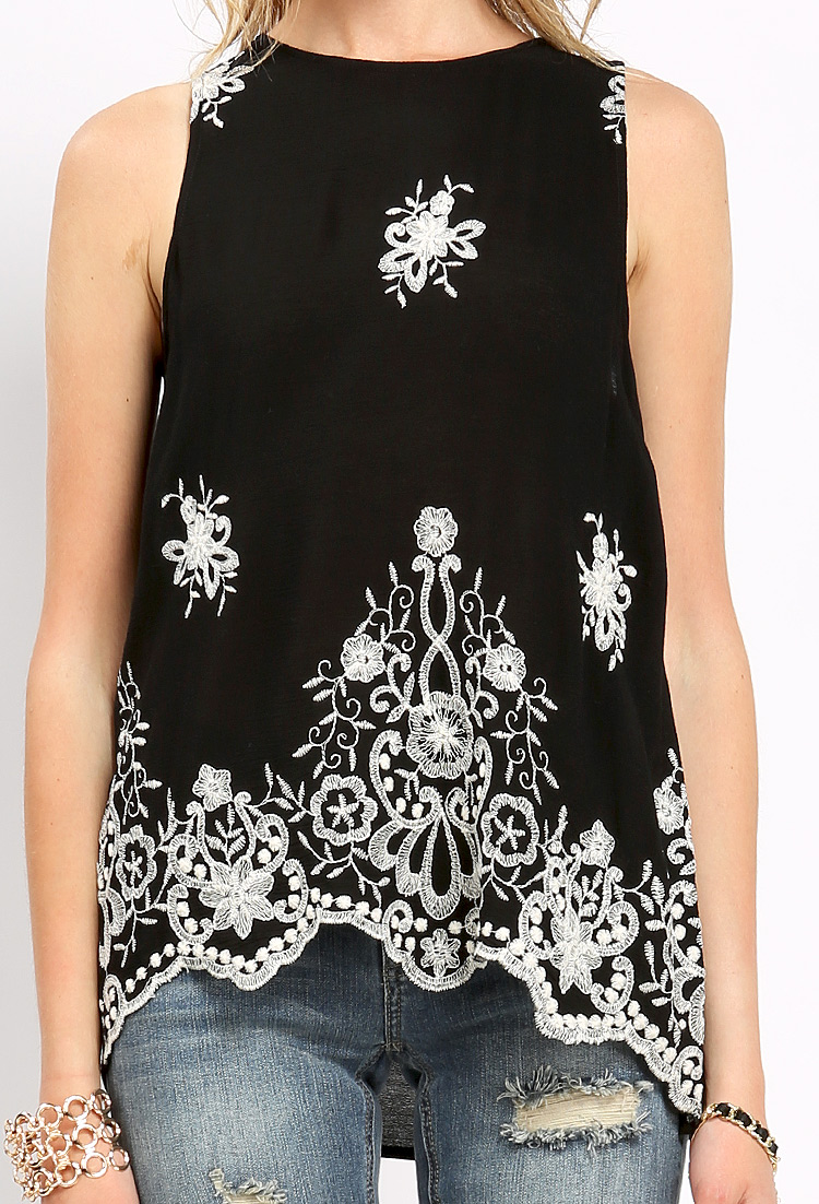 Embroidered Paneled Sleeveless Top 