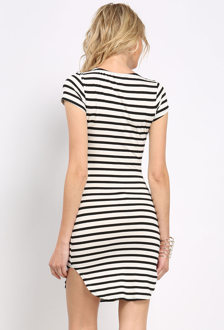 Lace-Up Striped Mini Dress