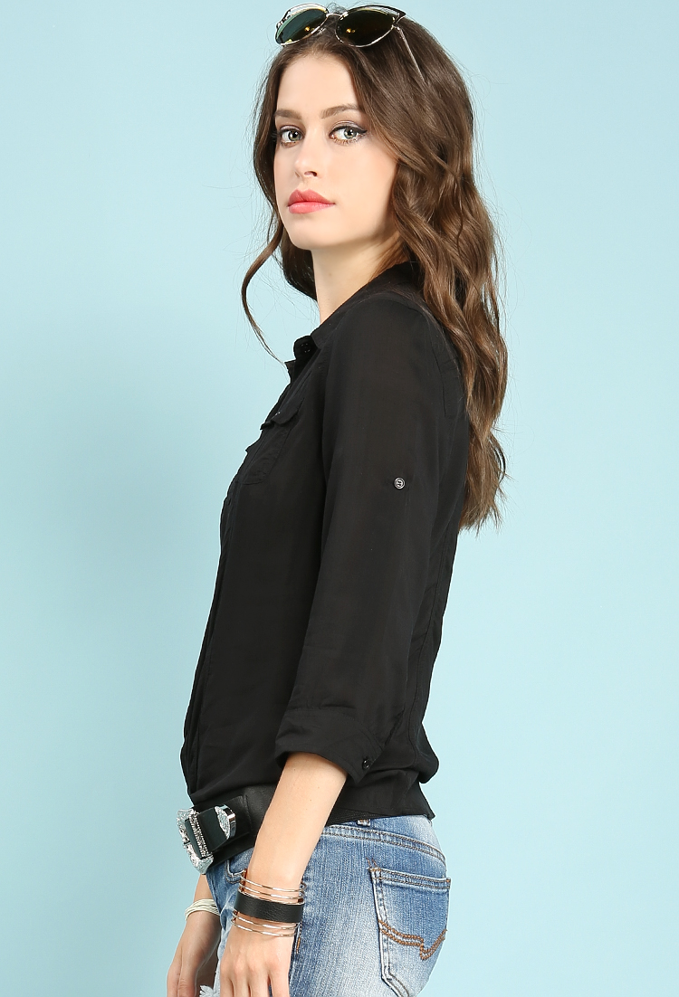 Two Pocket Roll-Up Blouse