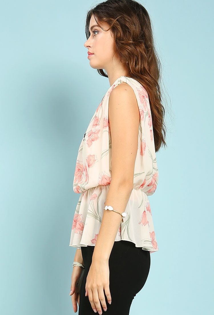 Floral Cinched Top W/ Necklace