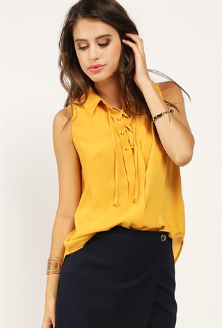 Lace Up Collared Blouse