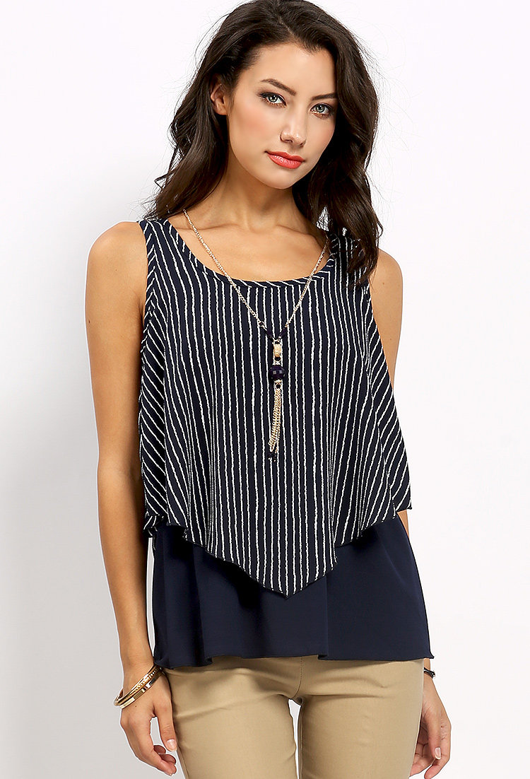 Stripe Dressy Top W/Necklace