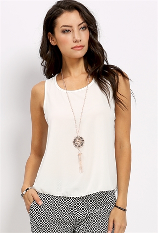 Lace-Back Sleeveless Top W/Necklace