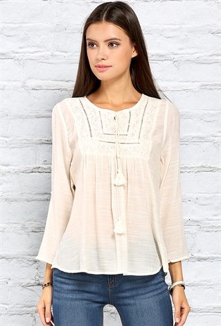 Lace Accented Roll-Up Blouse