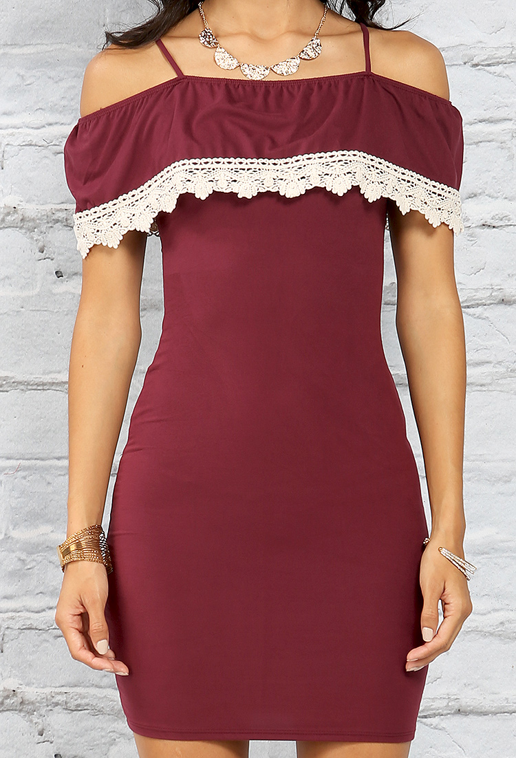 Crochet Detail Off-The-Shoulder Bodycon Dress