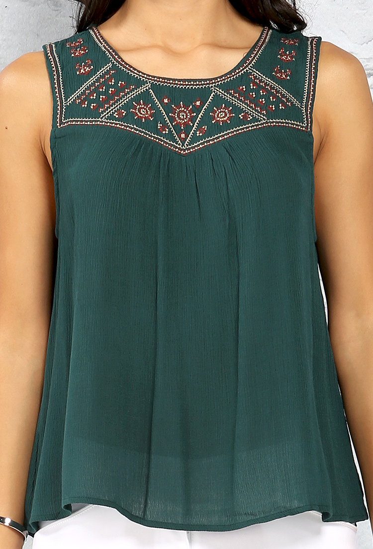Embroidered Sleeveless Tunic Top