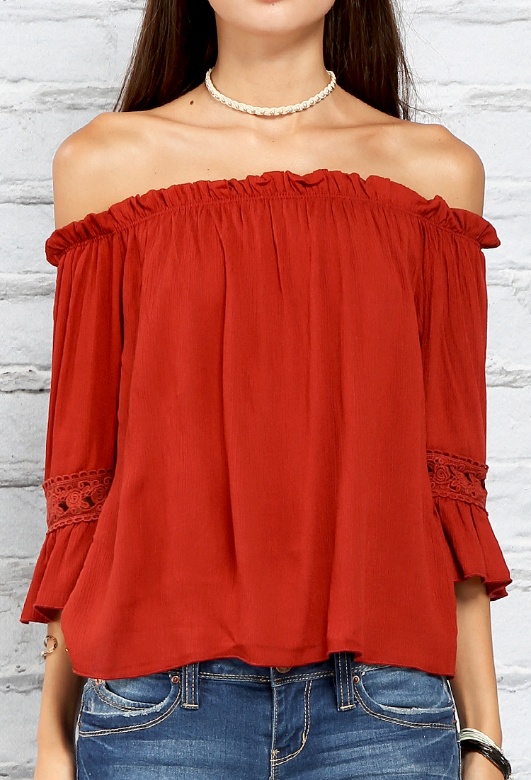 Crochet-Trimmed Off-The-Shoulder Casual Top