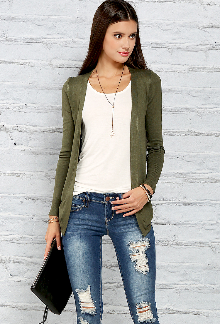 Open-Front Lace-Trimmed Back Cardigan