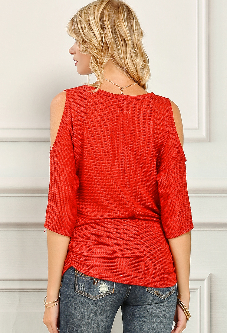 Ruched Open-Shoulder Top W/ Necklace