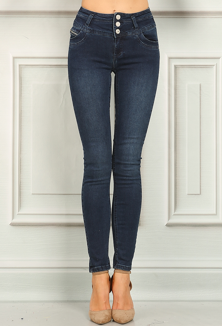 High Rise 3 Buttons Jeans