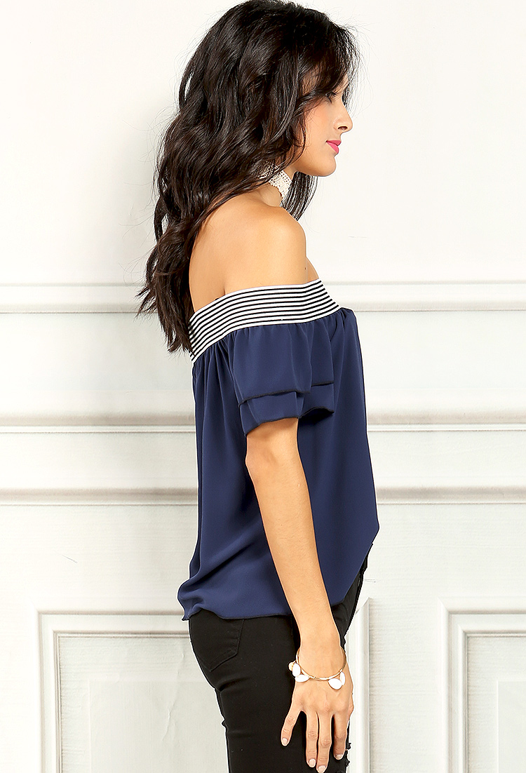 Striped Band Point Off-The-Shoulder Top