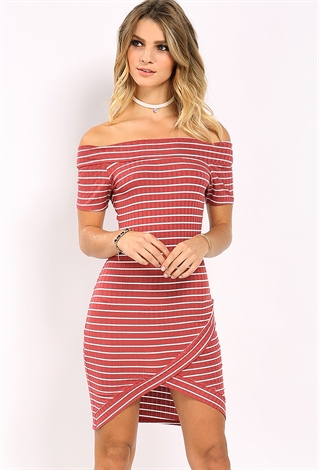 Striped Off Shoulder Mini Dress