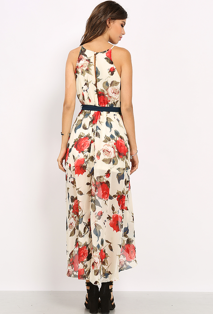 Floral Patterned Maxi Dress W/Belt