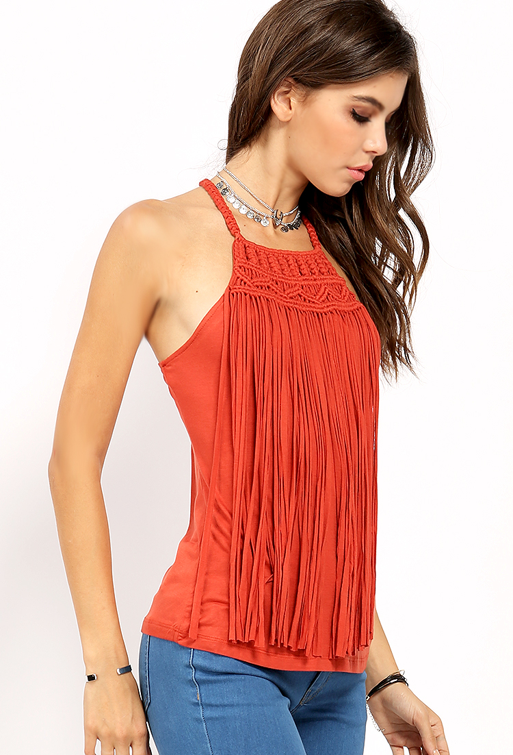 Fringed Woven Halter Top