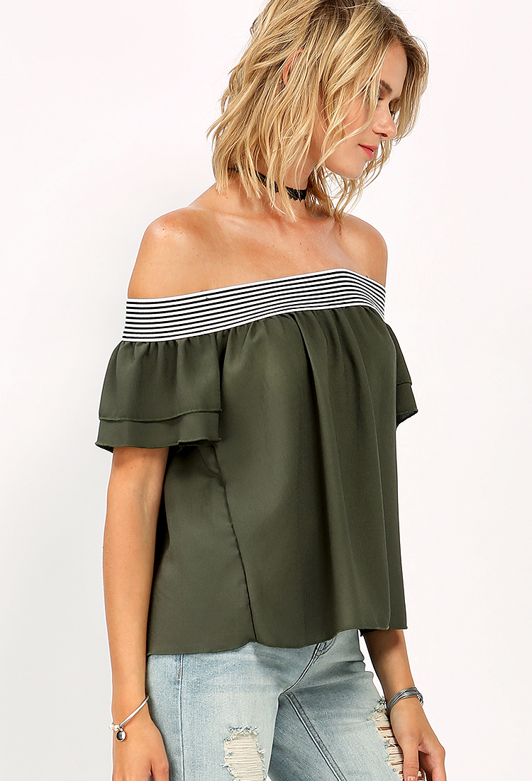Striped Band Point Off-The-Shoulder Top