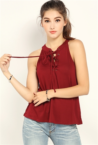 Lace-Up Sleeveless Top