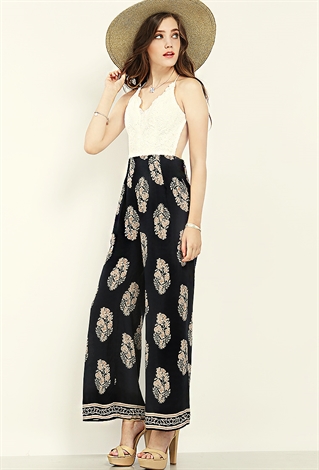 Printed Backless Lace Jumpsuit